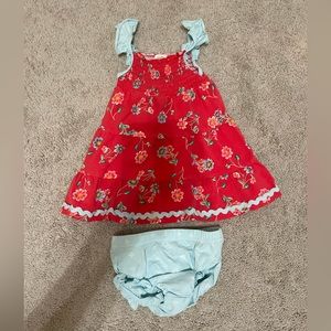Matilda Jane dress with bloomers. Red with flower pattern, 6-12 mo. So cute!
